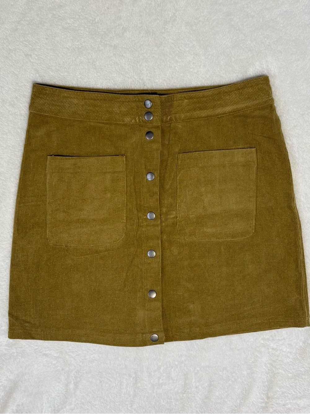 Listicle Mustard Yellow Corduroy Button Front A-Line Mini Skirt Size L